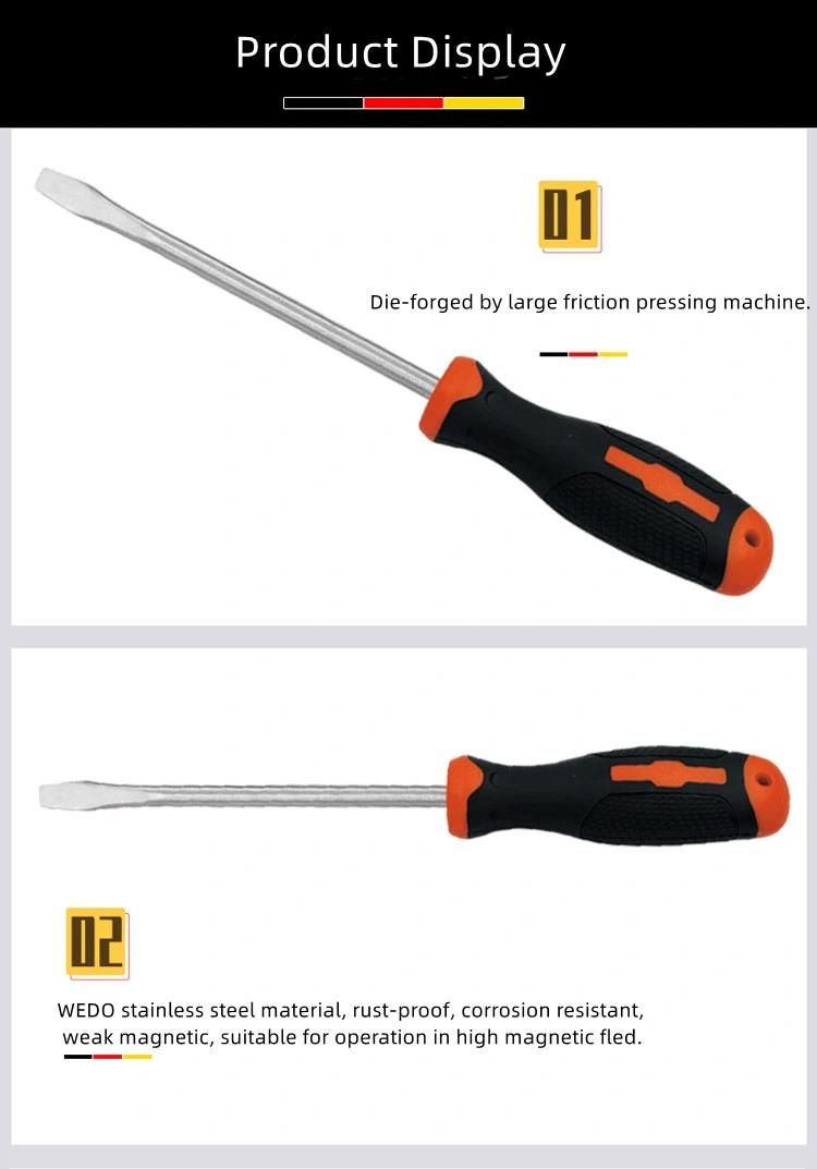 WEDO Stainless Slotted Screwdriver Double Color Anti-Slip Handle Flat Screwdriver