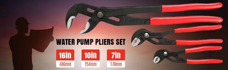 Water Pump Pliers Set. Plumbing Pliers 3 Pieces Kitbag Set. 7-Inch, 10-Inch and 16-Inch Push Button Quick Adjust Tongue and Groove Pliers Set