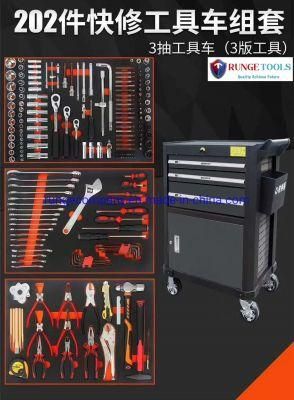 202PCS Auto Repair Tools Quick Repair Tools Cabinet with 3 Drawers 3 Sets Tools Gray Color