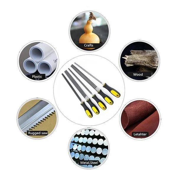 5 Fitter Files Flat Semi-Circular Triangle Round Steel File