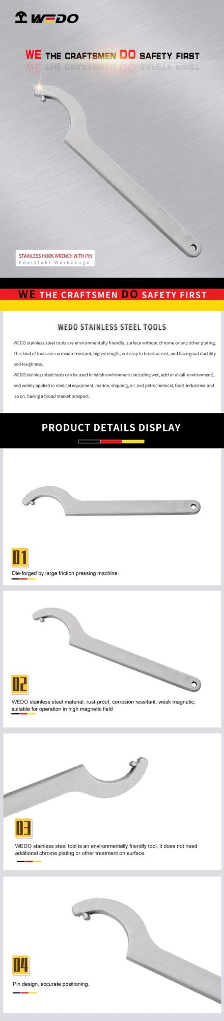 Wedo Stainless Steel Hook Wrench with Pin 304/316/420 Material