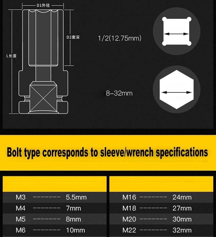 Pneumatic Extended Hexagonal 10-Piece Socket Wrench