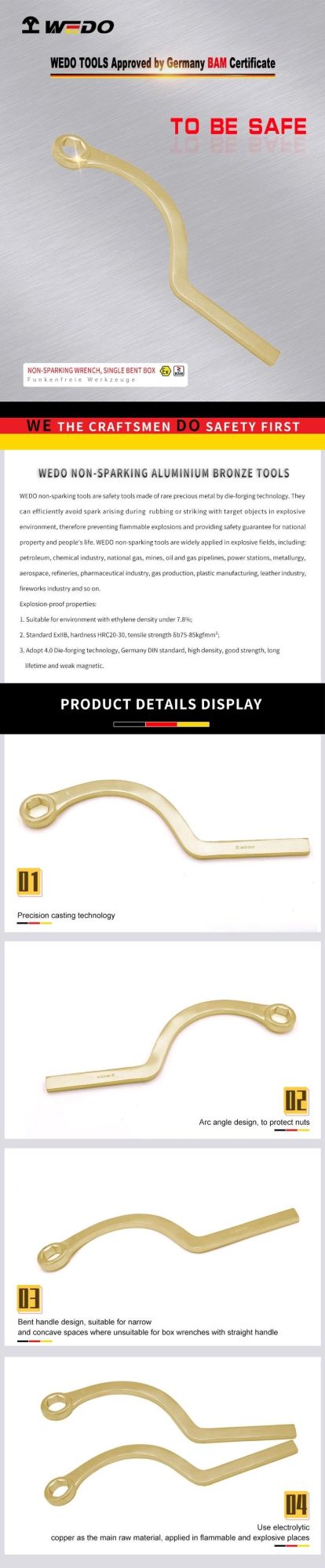 Wedo Non Sparking Aluminium Bronze Alloy Single Bent Box Wrench