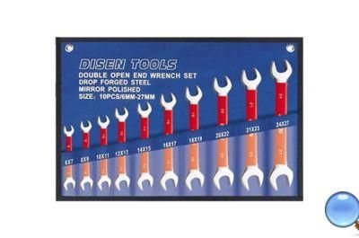 10PCS Mirror/Rubber Handle Finish Double Open End Wrench Set