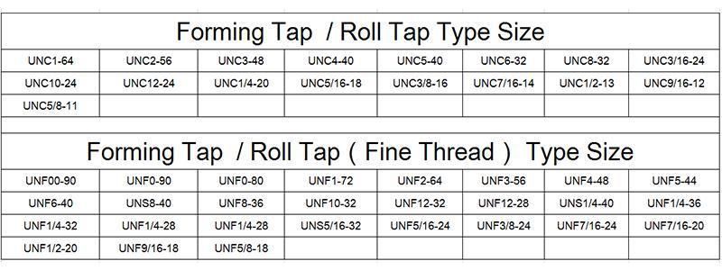 Hsse-M42 Forming Taps Unf Uns 1/4-28 5/16 3/8 7/16 1/2 9/16 5/8 Machine Roll Tapping Fine Thread Screw Tap