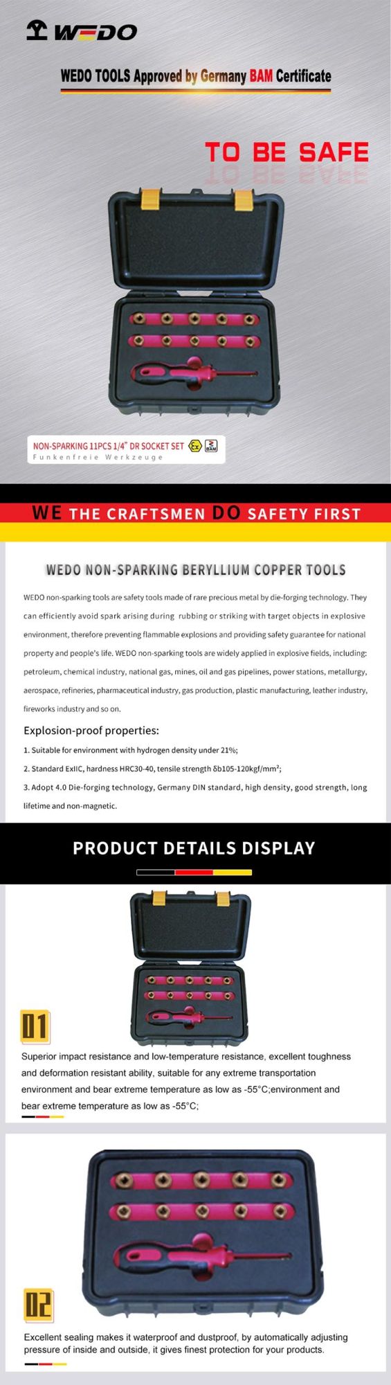 Wedo Popular Non Sparking 1/4′′ Dr Socket Set-11PCS