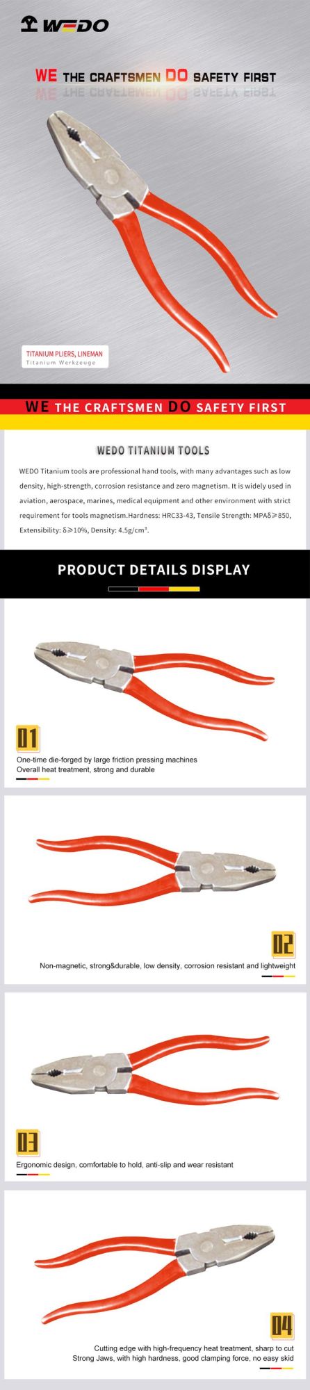 WEDO Non-Magnetic Titanium Snipe Nose Pliers