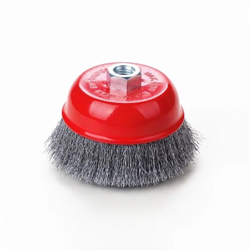 Silver Crimped Brass Shaft Cup Brush Stainless Steel Wire Brush