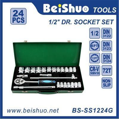 24PCS 1/2&quot; Carbon Steel Socket Set with Mirror Surface