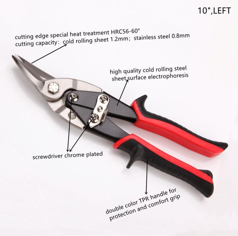 12", Made of Carbon Steel, Cr-V, Cr-Mo, Matt Finish, Nickel Plated, TPR Handle, Straight, Taiwan Type, Aviation Snips