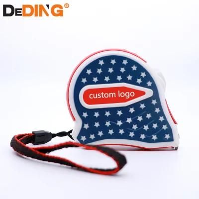 Wholesale Rubber and Plastic Case Carbon Steel Colorful Flag Measuring Tape