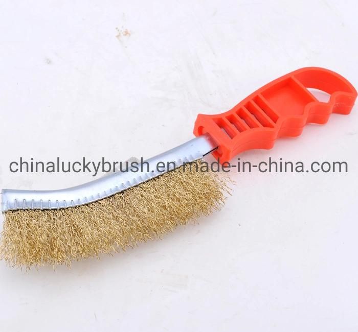 Red Color Brass Coated Wire Plastic Handle Knife Brush (YY-390)