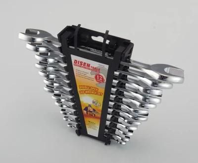 12 PC Double Open End Spanner, Chrome Plated, Mirror Surface, Chrome Vanadium