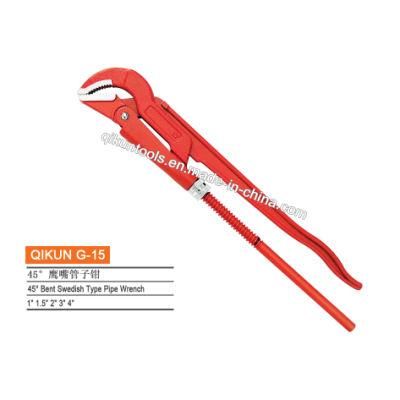 G-15 Construction Hardware Hand Tools 45 Degree Bent Swedish Type Pipe Wrench