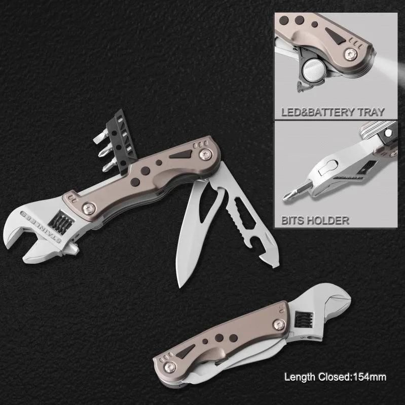 Multifunction Wrench Multitool Utility Tool with LED Flashlight (#8438AS)