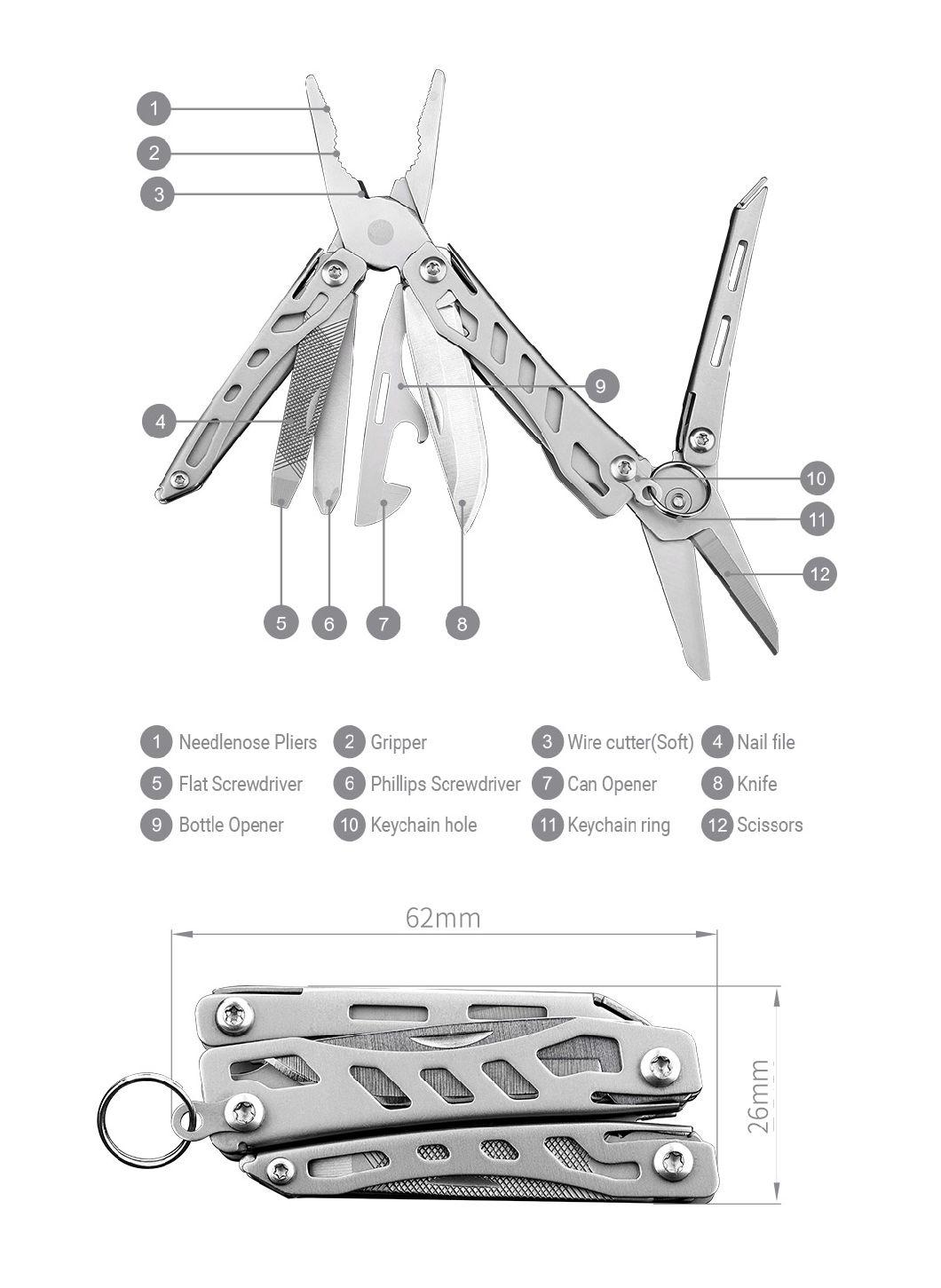 Nextool New Design Stainless Steel Mini Pliers Multitool for Outdoor