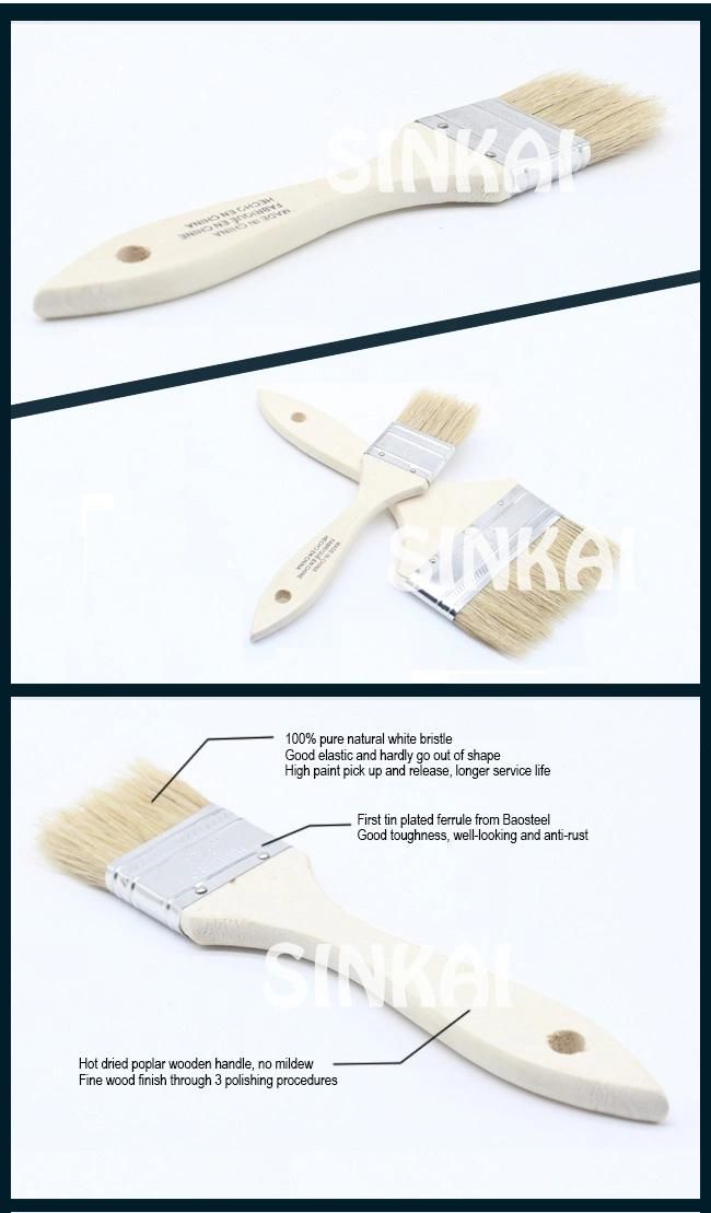White Bristle Chip Paint Brushes with Wood Handle
