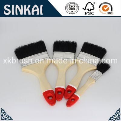 Paint Brush (Flat Brush with Black Bristle, Varnish Wooden Handle, Red Edge)