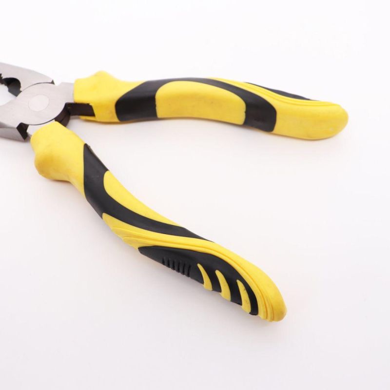 Screw-Thread Steel Polished 8 Inch Pliers with Yellow PVC Handle