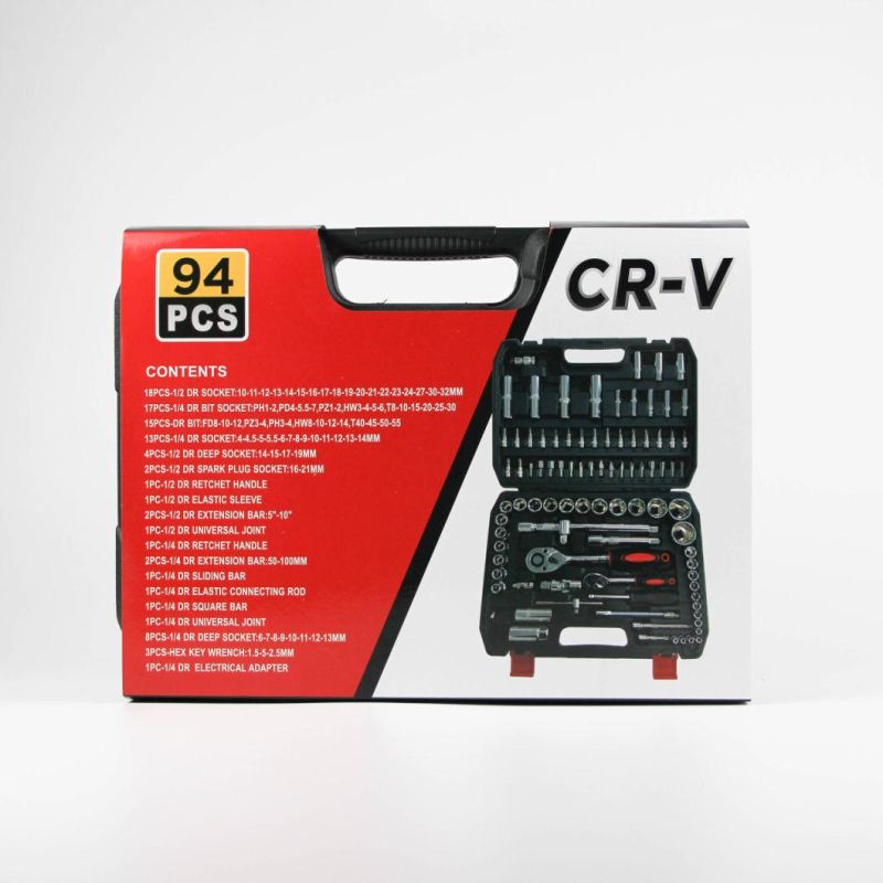 94PCS Cr-V Rubber Material Hand Tool Socket Set Ratchet Wrench