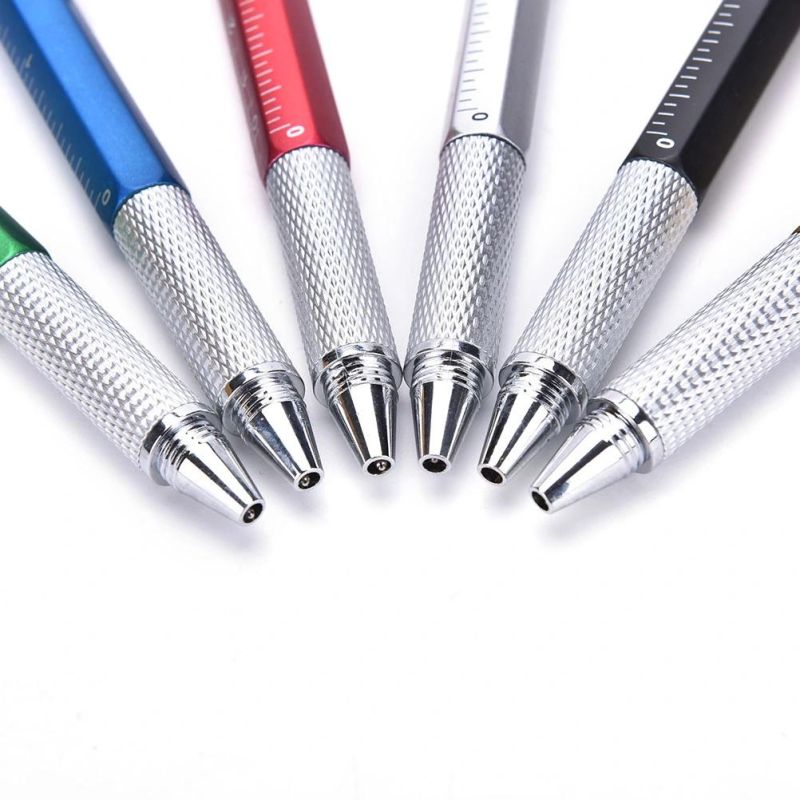 New Arrival Tool Ballpoint Pen Screwdriver Ruler Spirit Level with a Top and Scale Multifunction 6 in 1 Metal Pen