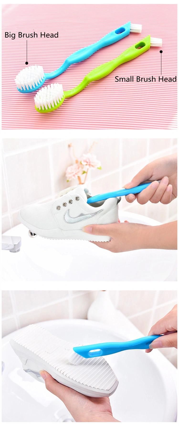 Double Head Shoes Clenaing Brush with Long Curved Handle Crevice Cleaning