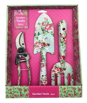 Iron Lady&prime;s 3PCS Floral Printed Tools, Shovel, Fork and Pruning Shears, Garden Tools