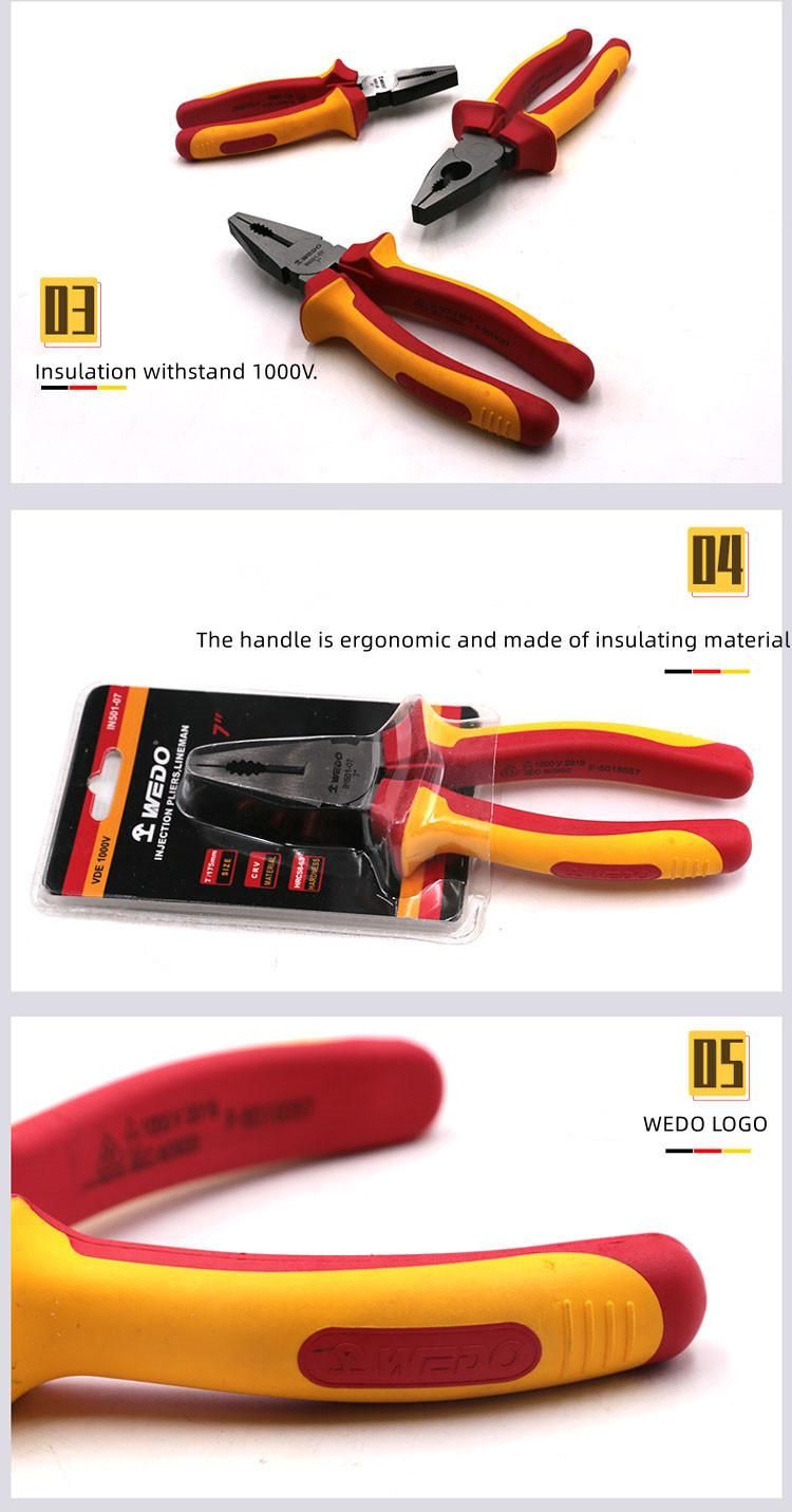 WEDO Insulated Pliers VDE 1000V Injection Lineman Pliers Chrome Vanadium Steel Anti-Slip Handle