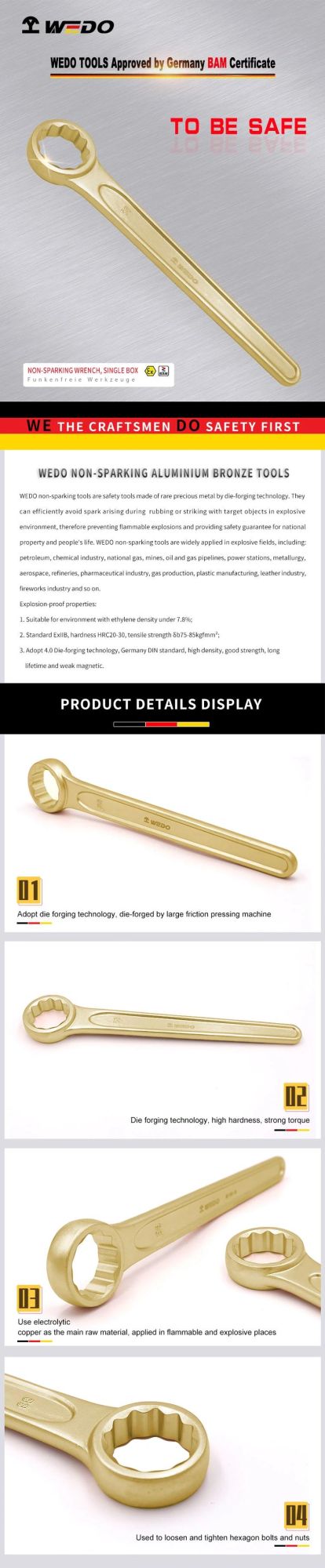 WEDO Non Sparking Aluminium Bronze Single Box Wrench Bam/FM/GS Certified