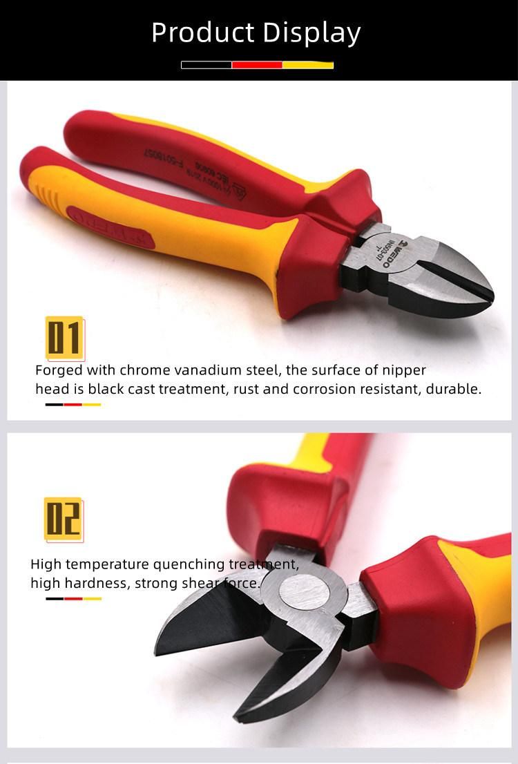 WEDO 6" 7" Insulated Diagonal Pliers VDE 1000V Side Wire Cutters Injection Pliers Nippers Anti-Slip Handle