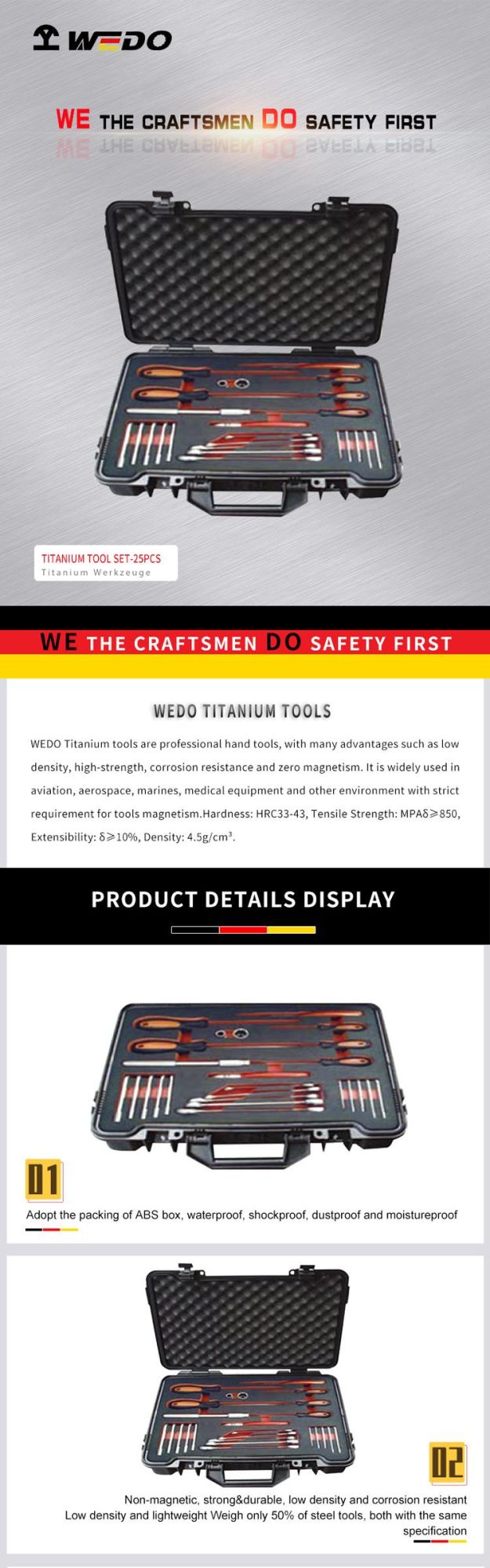 Wedo 25PCS Titanium Set Non-Magnetic Rust-Proof Corrosion Resistant Titanium Kit Tool