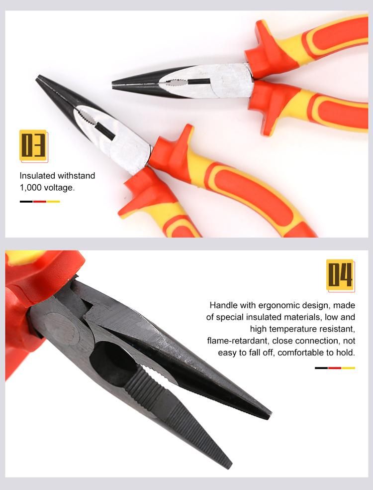WEDO VDE Certified 1000V Insulated Steel Tools Injection Snipe Nose Pliers
