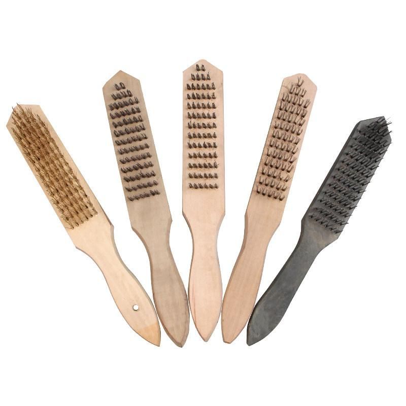 Wooden Handle 5 Rows Stainless Steel Straight Wire Brush