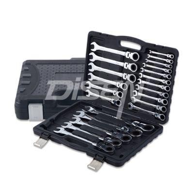 22PCS Cr-V Fixed Ratchet Wrench Flexible Spanner Wrench Set Plastic Case Packing Wrench Tools Set