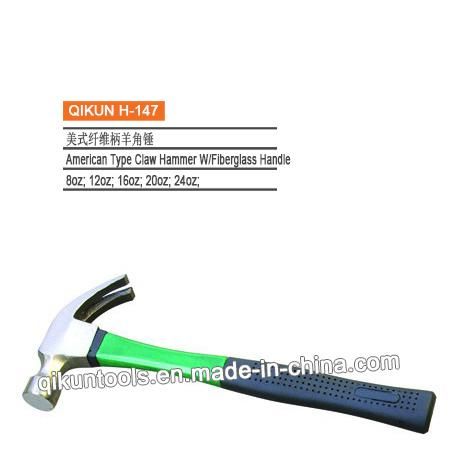 H-142 Construction Hardware Hand Tools Mirror Polished Claw Hammer with Rubber Coated Handle