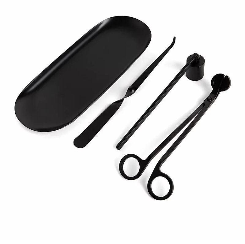 Candle Extinguisher Black Round Head Candle Scissors Wick Trimmer Snuffer Tray Dipper