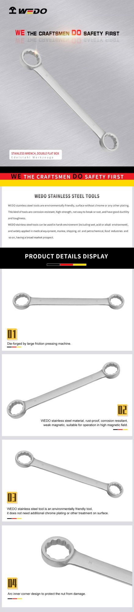 WEDO Stainless Steel Double Flat Box Wrench 304/316/420 Material Available