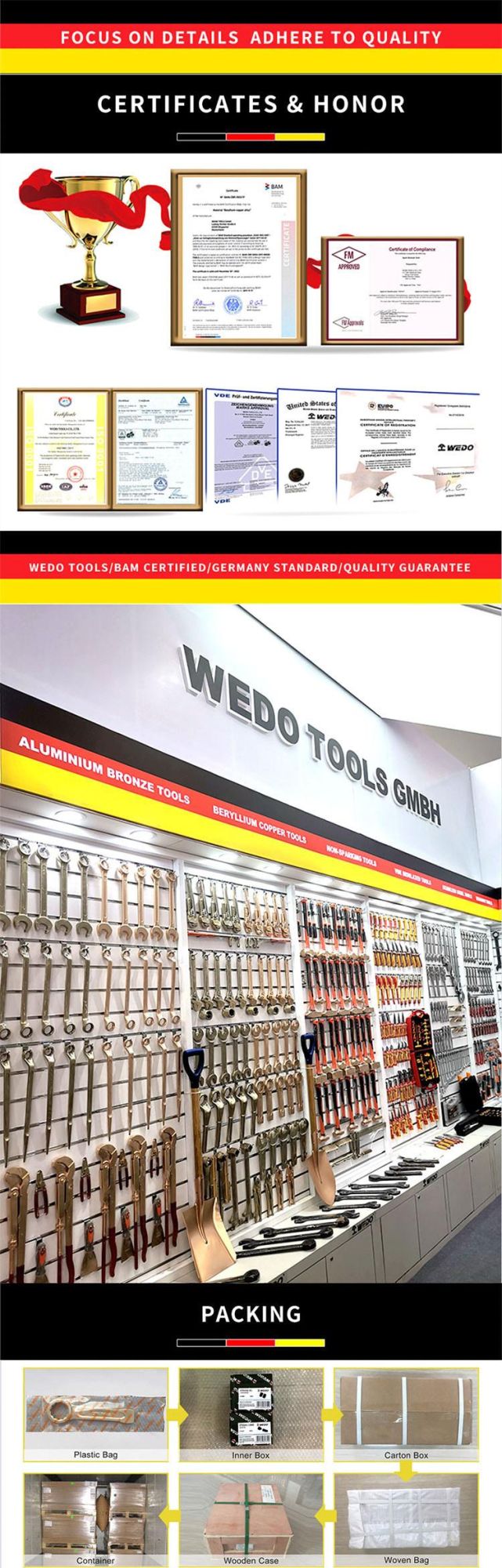 Wedo Best Selling Aluminium Bronze Non-Sparking Single Open End Wrench