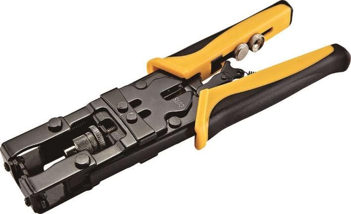 Economy Modular Crimping Tool to Crimp All Modular Connectors All-in-One Ratcheting Modular Data Cable Crimper Wire Stripper Cutter for RJ45, Cat5e