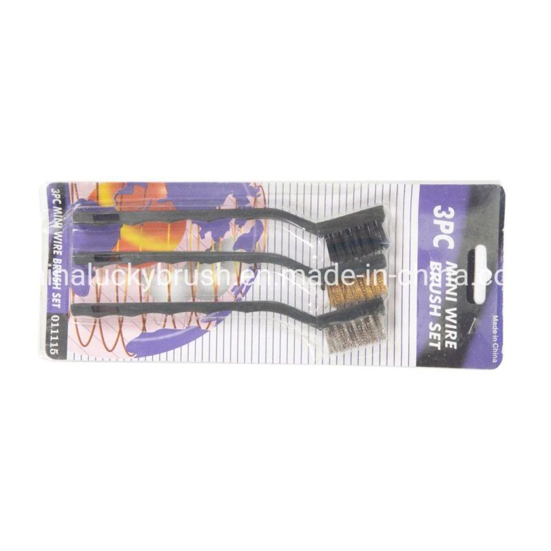 3PCS 7"Mini Wire Brush Set/Mini Wooden Handle Steel Wire Stainless Steel Cleaning or Polishing or Rust Removal Set Brush (YY-500)