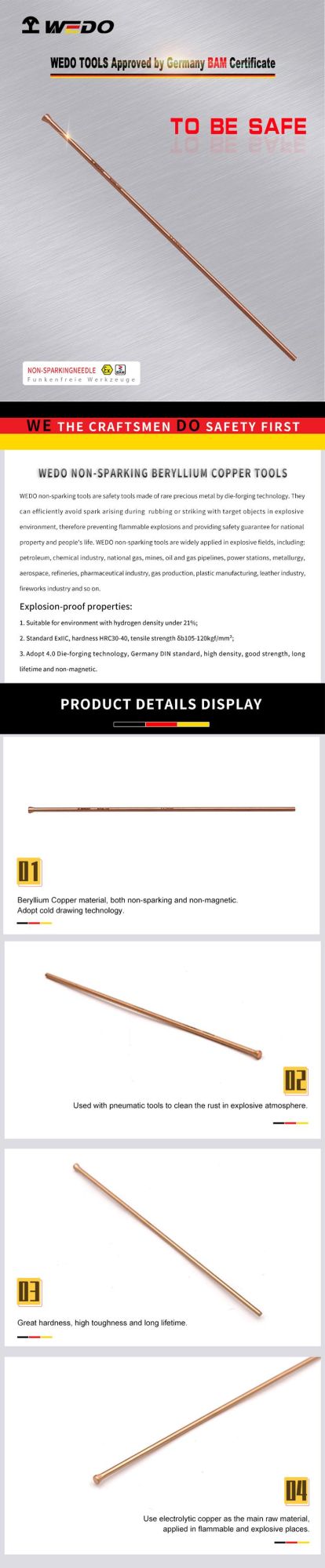 Wedo Popular Non Sparking Tool Beryllium Copper Needle