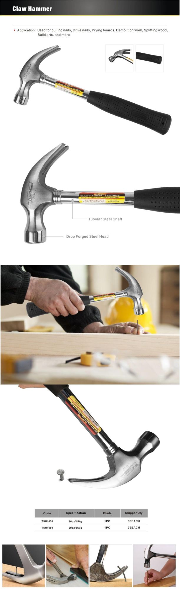 Hand Tools Hammer Claw Steel Tubular Handle 16oz Decoration OEM