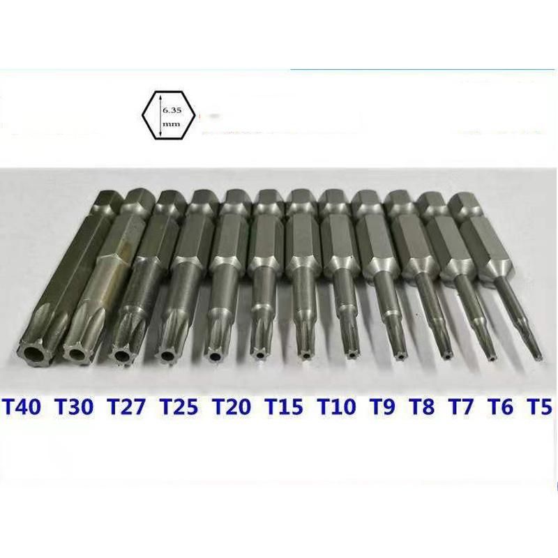 Wholeslase Best Price S2 Material Long Torx Security Screwdriver Bit Sets 100mm Length T8-T40 S2 Steel Torx Security Head Drill Screw Bits