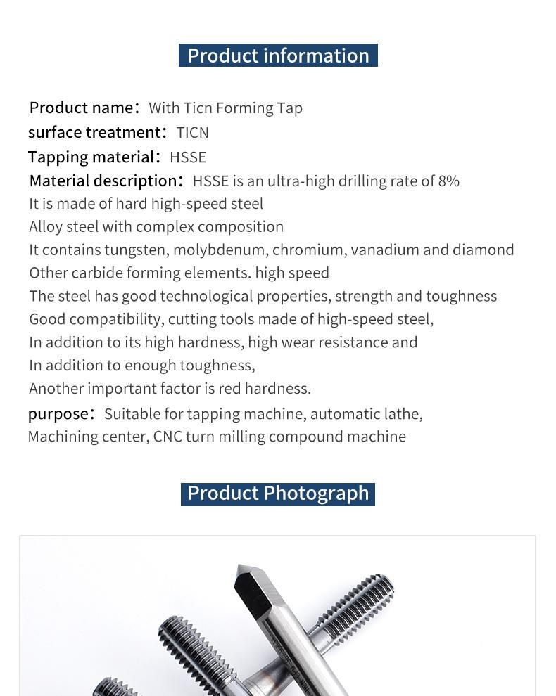 Hsse-Pm with Ticn Forming Taps M1 M1.2 M1.4 M1.6 M2 M2.5 M3 M4 M5 M6 M8 M10 M12 Metric Roll Machine Screw Thread Tap