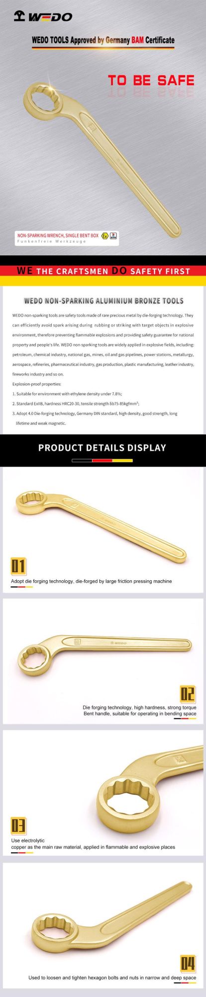 Wedo Aluminium Bronze Alloy Non Sparking Single Bent Box Wrench