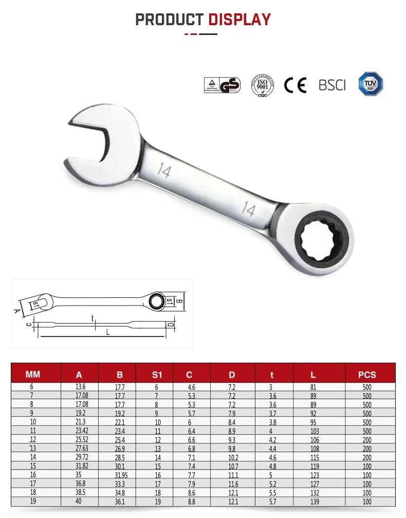 Good Quality CRV Stubby Ratchet Wrench Short Handle Gear Spanner