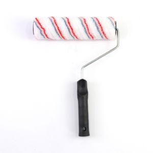 Polyester Fiber Red and Gray Stripes Roller Black Plastic Handle Paint Roller Brush