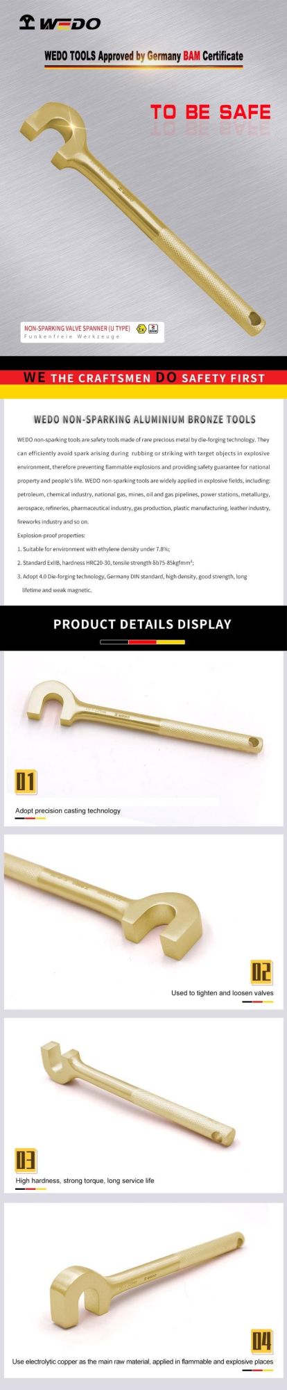 Wedo Aluminium Bronze Alloy Non Sparking U Type Valve Spanner