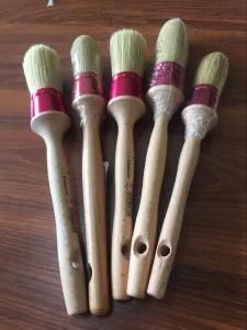 White Bristle Round Brush with Long Wooden Handle