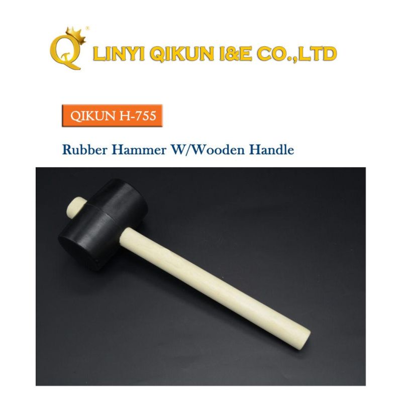 H-754 Construction Hardware Hand Tools Rubber Plastic Hammer with Wooden Handle